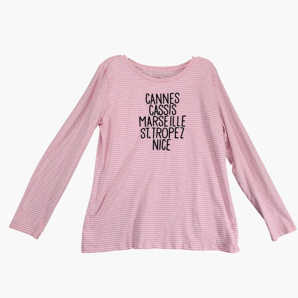 Talbots French Riviera Pink‎ Striped Shirt Women's M Long Sleeve Coastal Summer